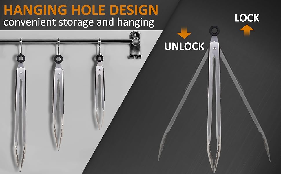 9 Pieces Stainless Steel Kitchen Tongs Grilling Locking Cooking Tongs Non-Slip Metal Food Tongs for Cooking, Salad and BBQ, 7, 9 and 12 Inch