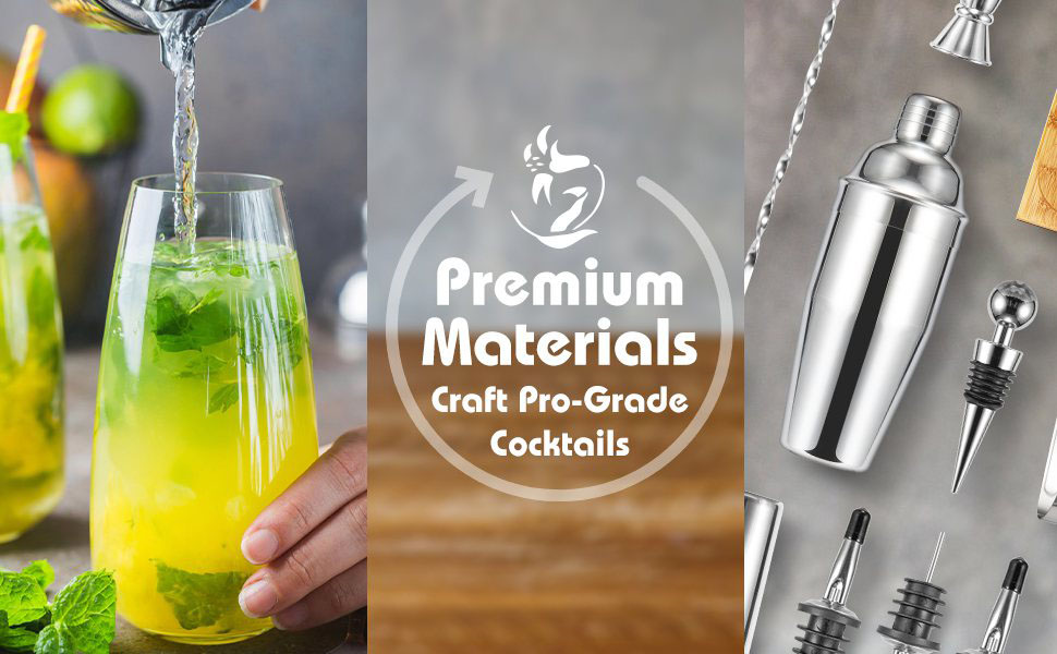 Cocktail Shaker Set, 26-Piece Premium Mixology Bartender Kit - 18/8 Stainless Steel Bar Set with Bamboo Stand - Includes Mixing Tin, Hawthorne & Mesh Strainer - Professional Gift for Men