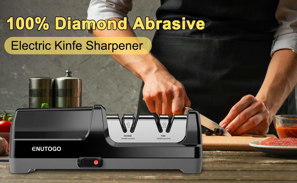 Knife Sharpener, Professional 2-Stages Eleltric Knife Sharpeners with Diamond Abrasives for 20-Degree Straight Edge, Knife Sharpener for Kitchen Knives with Sharpening and Polishing