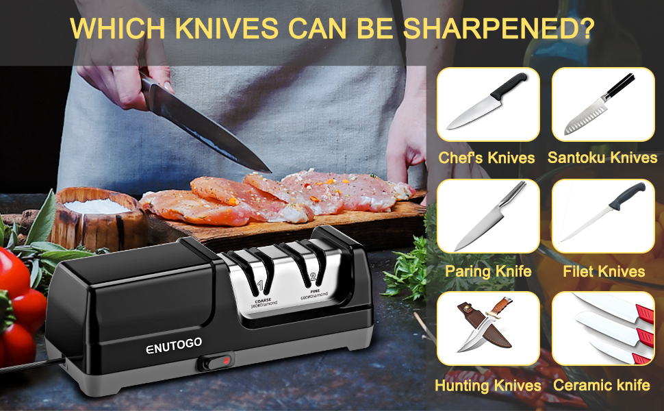 Knife Sharpener, Professional 2-Stages Eleltric Knife Sharpeners with Diamond Abrasives for 20-Degree Straight Edge, Knife Sharpener for Kitchen Knives with Sharpening and Polishing