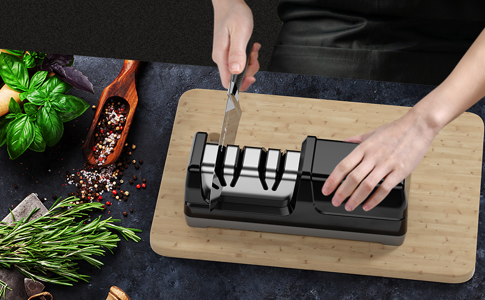 Knife Sharpener, Professional 2-Stages Eleltric Knife Sharpeners with Diamond Abrasives for 20-Degree Straight Edge, Knife Sharpener for Kitchen Knives with Sharpening and Polishing