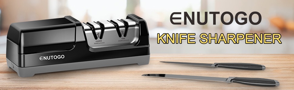 Knife Sharpener, Professional 2-Stages Eleltric Knife Sharpeners with Diamond Abrasives for 20-Degree Straight Edge, Knife Sharpener for Kitchen Knives with Sharpening and Polishing