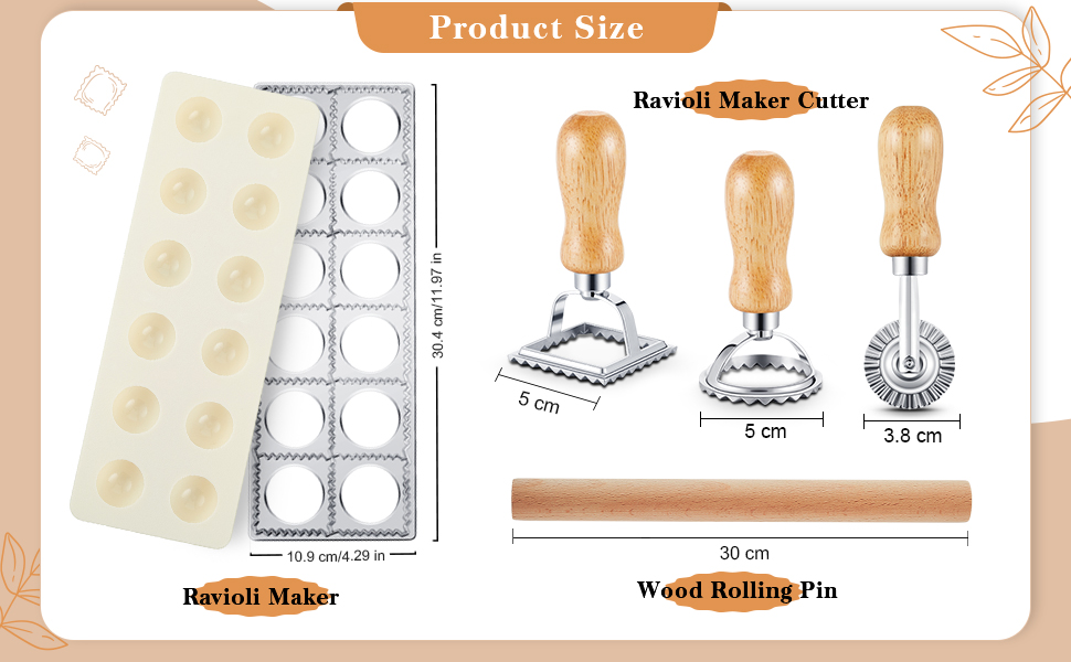 Geetery 5 Pcs Ravioli Mold Set 2 Inch Squares Ravioli Maker Cutter Include 1 Raviolis Maker Press 3 Pasta Cutter Stamp Makers 1 Wood Rolling Pin Pasta Making Tool for Home Kitchen Supplies (12 Holes)