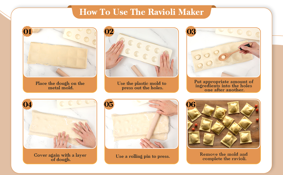 Geetery 5 Pcs Ravioli Mold Set 2 Inch Squares Ravioli Maker Cutter Include 1 Raviolis Maker Press 3 Pasta Cutter Stamp Makers 1 Wood Rolling Pin Pasta Making Tool for Home Kitchen Supplies (12 Holes)