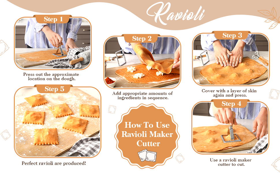 Geetery 5 Pcs Ravioli Mold Set 2 Inch Squares Ravioli Maker Cutter Include 1 Raviolis Maker Press 3 Pasta Cutter Stamp Makers 1 Wood Rolling Pin Pasta Making Tool for Home Kitchen Supplies (12 Holes)