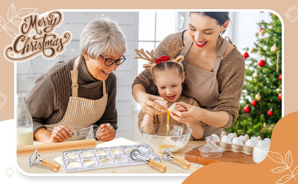 Geetery 5 Pcs Ravioli Mold Set 2 Inch Squares Ravioli Maker Cutter Include 1 Raviolis Maker Press 3 Pasta Cutter Stamp Makers 1 Wood Rolling Pin Pasta Making Tool for Home Kitchen Supplies (12 Holes)