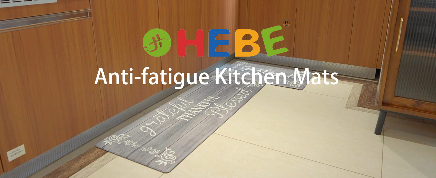 HEBE Anti Fatigue Kitchen Mat Set of 2 Non Slip Cushioned Kitchen Mats for Floor Waterproof Farmhouse Kitchen Rugs and Mats Set Comfort Standing Desk Mat Carpet for Sink,Office,Laundry