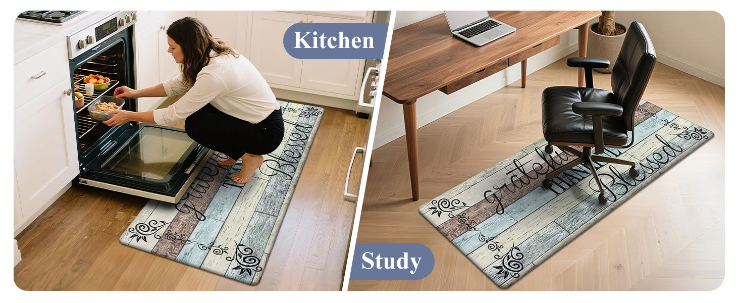 HEBE Anti Fatigue Kitchen Mat Set of 2 Non Slip Cushioned Kitchen Mats for Floor Waterproof Farmhouse Kitchen Rugs and Mats Set Comfort Standing Desk Mat Carpet for Sink,Office,Laundry