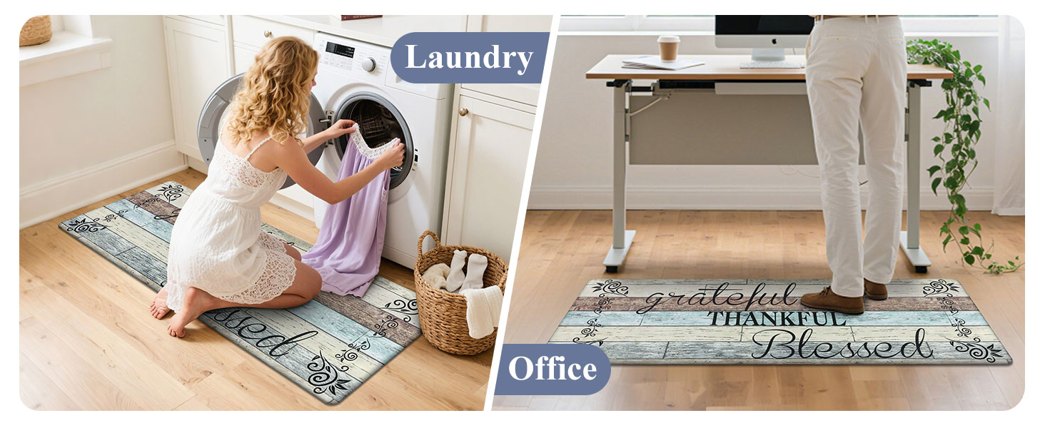 HEBE Anti Fatigue Kitchen Mat Set of 2 Non Slip Cushioned Kitchen Mats for Floor Waterproof Farmhouse Kitchen Rugs and Mats Set Comfort Standing Desk Mat Carpet for Sink,Office,Laundry