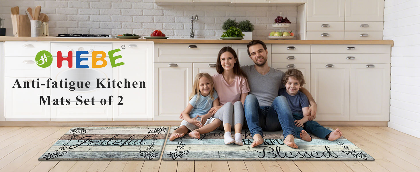 HEBE Anti Fatigue Kitchen Mat Set of 2 Non Slip Cushioned Kitchen Mats for Floor Waterproof Farmhouse Kitchen Rugs and Mats Set Comfort Standing Desk Mat Carpet for Sink,Office,Laundry