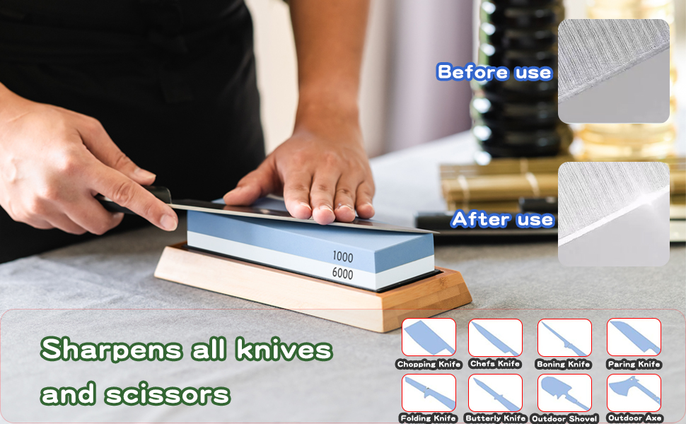 Whetstone Knife Sharpening Stone Kit - Double Sided Whetstone Knife Sharpener 1000/6000 Grit, Professional Honing Sharpening Stone Set With Slip-Resistant Bamboo Base and Angle Guide
