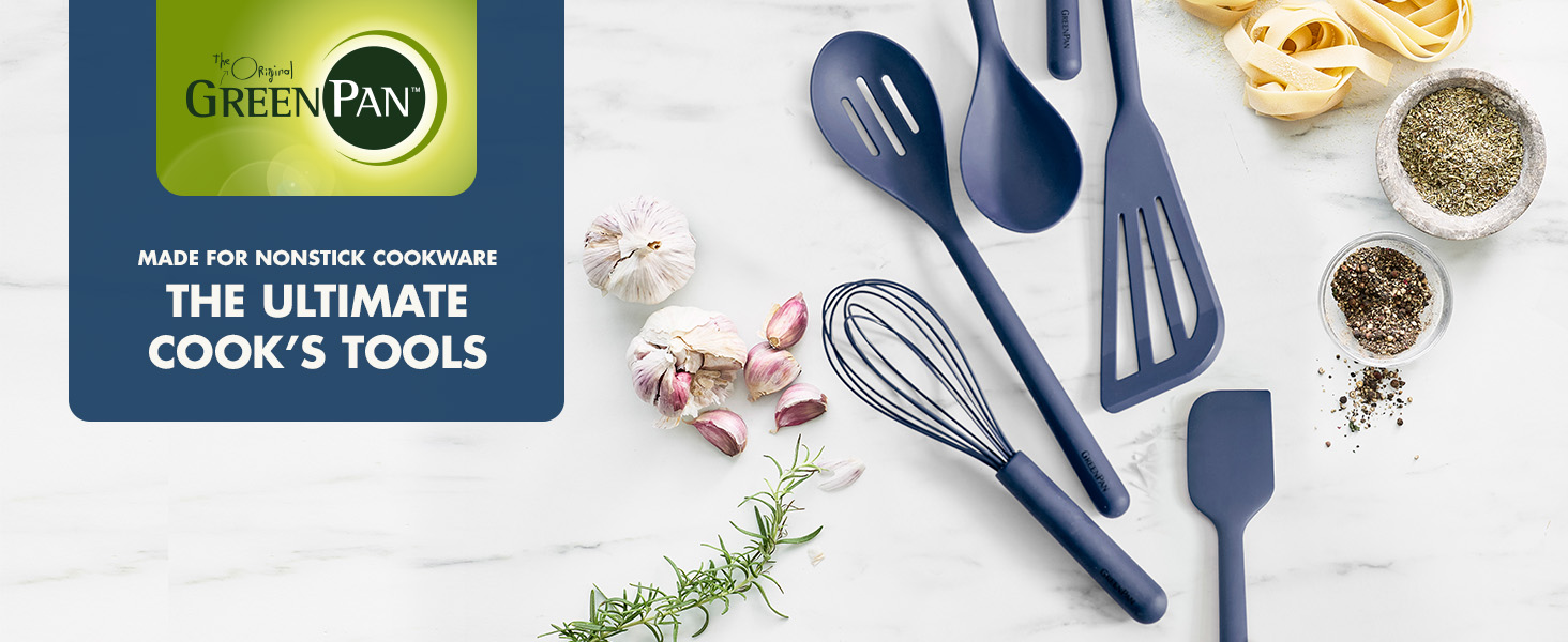 GreenPan Silicone Ultimate Fork, Mixing Stirring Serving, Cooking Kitchen Utensil, Flexible Rubber Nonstick Cookware, Rigid Steel Core, Heat-Resistant, Anti-Slip Handle, BPA-Free Dishwasher Safe, Blue