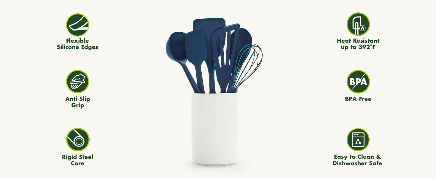 GreenPan Silicone Ultimate Fork, Mixing Stirring Serving, Cooking Kitchen Utensil, Flexible Rubber Nonstick Cookware, Rigid Steel Core, Heat-Resistant, Anti-Slip Handle, BPA-Free Dishwasher Safe, Blue