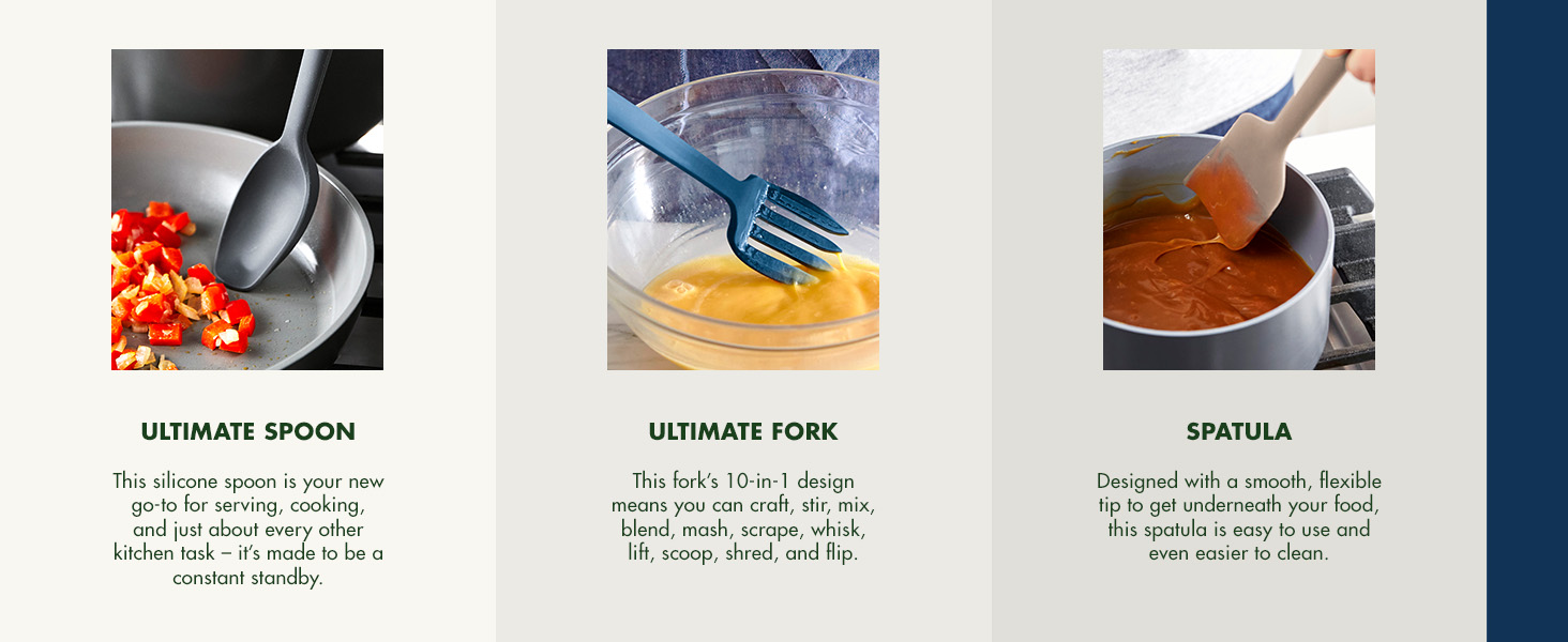 GreenPan Silicone Ultimate Fork, Mixing Stirring Serving, Cooking Kitchen Utensil, Flexible Rubber Nonstick Cookware, Rigid Steel Core, Heat-Resistant, Anti-Slip Handle, BPA-Free Dishwasher Safe, Blue