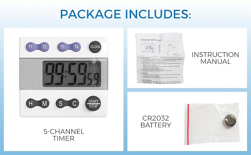 Sper Scientific Portable Digital Kitchen Timer 810015 for Cooking and Baking with Loud Alarm, 4 Channel Timer, Large Display Digital Lab and Cooking Timer, Classroom Timer for Teachers and Students