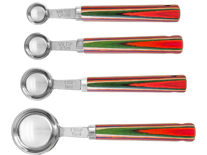 Totally Bamboo Baltique Marrakesh Collection 4-Piece Measuring Spoon Set, Includes 1/4 Teaspoon, 1/2 Teaspoon, 1 Teaspoon & 1 Tablespoon Measurements, Stainless Steel Spoons w/Wood Handle for Cooking