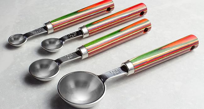 Totally Bamboo Baltique Marrakesh Collection 4-Piece Measuring Spoon Set, Includes 1/4 Teaspoon, 1/2 Teaspoon, 1 Teaspoon & 1 Tablespoon Measurements, Stainless Steel Spoons w/Wood Handle for Cooking