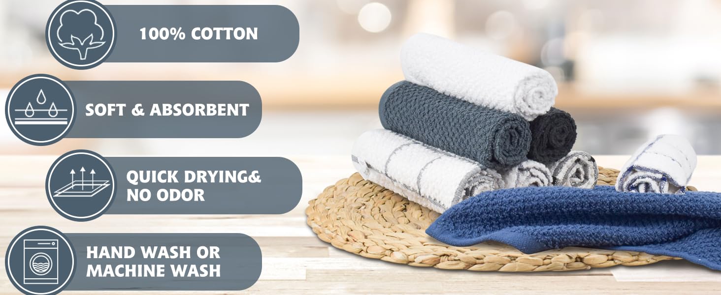 Nialnant 8 Pack Kitchen Dish Rags,100% Cotton Dish Cloths for Washing Dishes,Quick Drying Kitchen Towels,12x12 Inches,Black Plaid