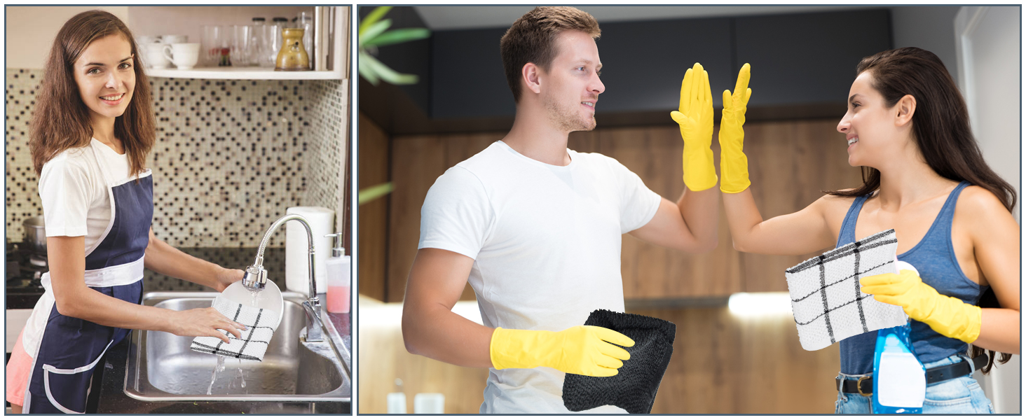 Nialnant 8 Pack Kitchen Dish Rags,100% Cotton Dish Cloths for Washing Dishes,Quick Drying Kitchen Towels,12x12 Inches,Black Plaid