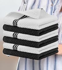 Nialnant 8 Pack Kitchen Dish Rags,100% Cotton Dish Cloths for Washing Dishes,Quick Drying Kitchen Towels,12x12 Inches,Black Plaid