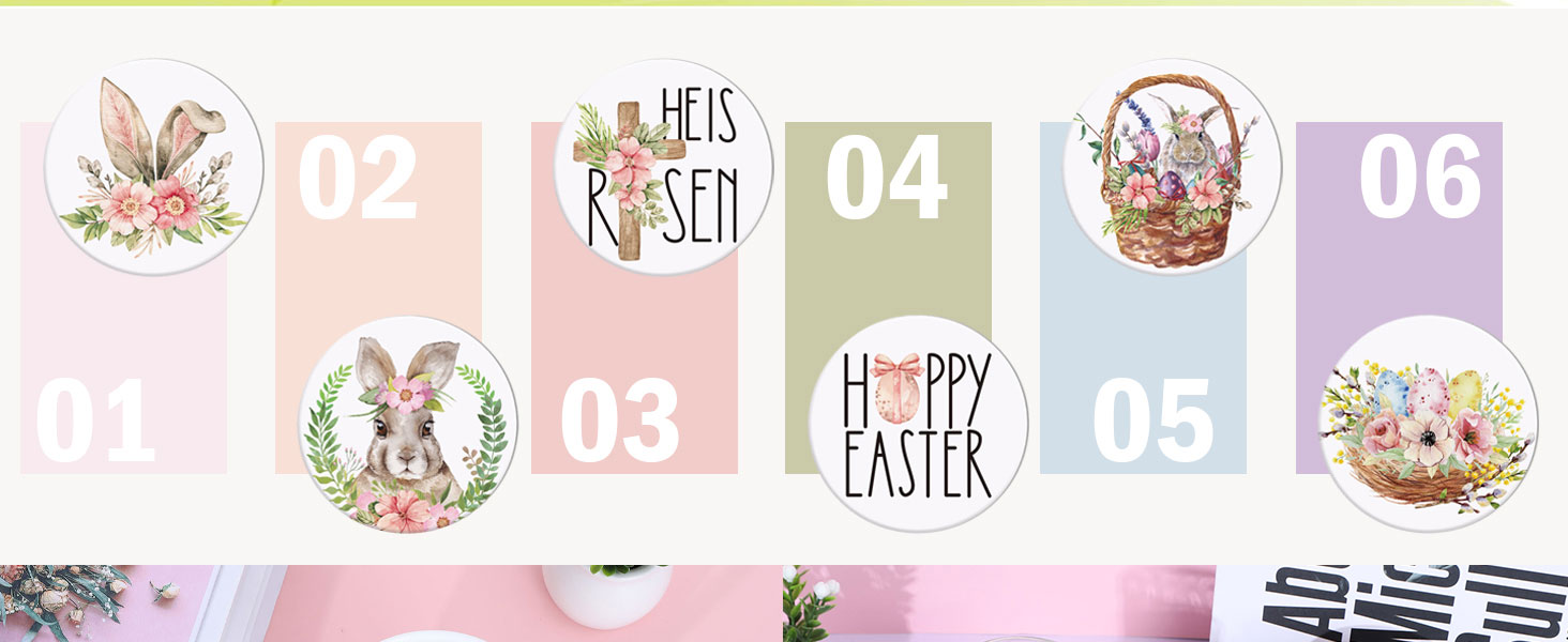 Whaline 6 Pcs Easter Ceramic Coaster Set Bunny Rabbit Egg Flowers Drink Coasters with Holder Watercolor Absorbent Coasters for Easter Spring Home Decor Table Protection Housewarming Gift