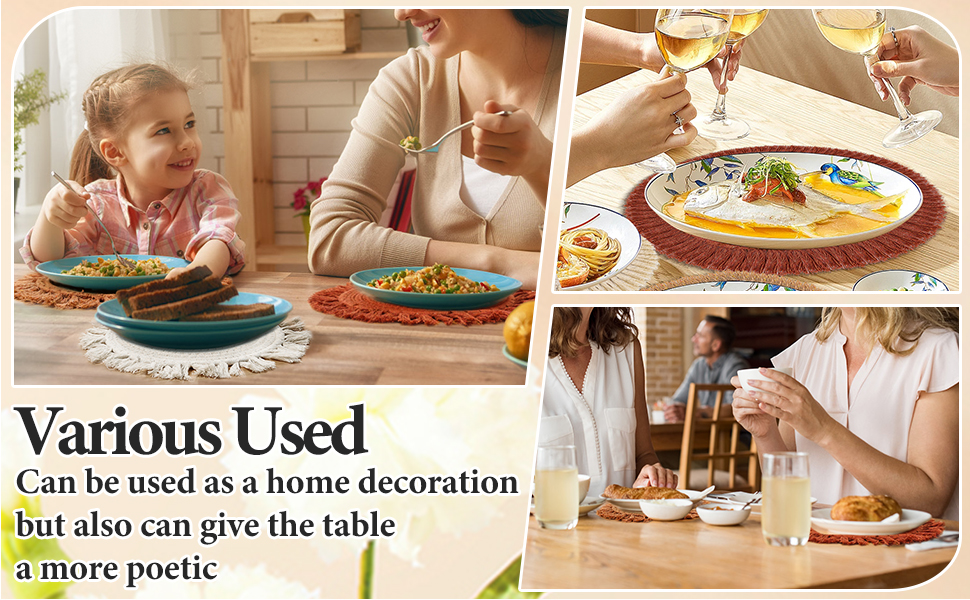 13 Inch Round Cotton Placemat Set of 4 Boho Placemats Table Mats Woven Washable Table Placemats for Fall Kitchen Dining Home Farmhouse Thanksgiving Christmas Decoration Heat Resistant Place Mat