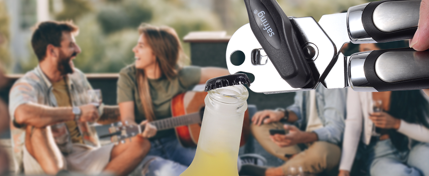 Can Opener Manual, Handheld Strong Heavy Duty Stainless Steel Can Opener, Comfortable Handle, Sharp Blade Smooth Edge, Can Openers with Multifunctional Bottle Opener