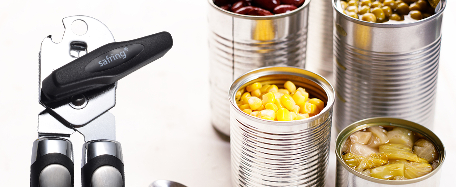 Can Opener Manual, Handheld Strong Heavy Duty Stainless Steel Can Opener, Comfortable Handle, Sharp Blade Smooth Edge, Can Openers with Multifunctional Bottle Opener