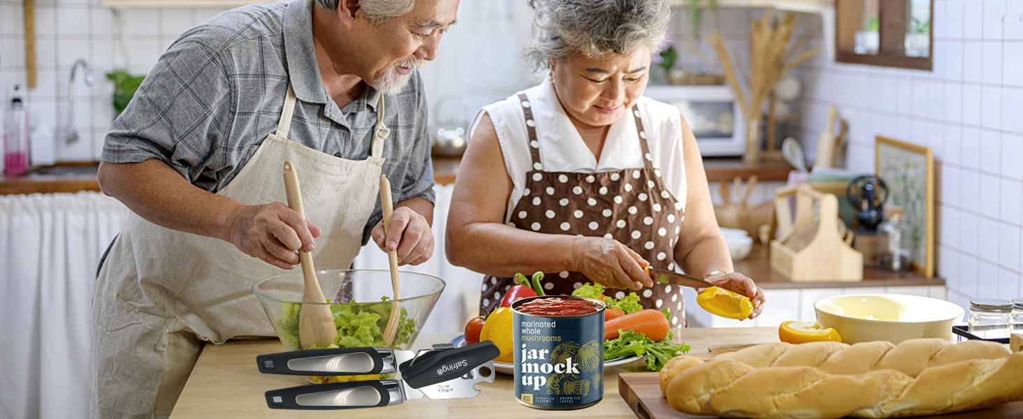 Can Opener Manual, Handheld Strong Heavy Duty Stainless Steel Can Opener, Comfortable Handle, Sharp Blade Smooth Edge, Can Openers with Multifunctional Bottle Opener