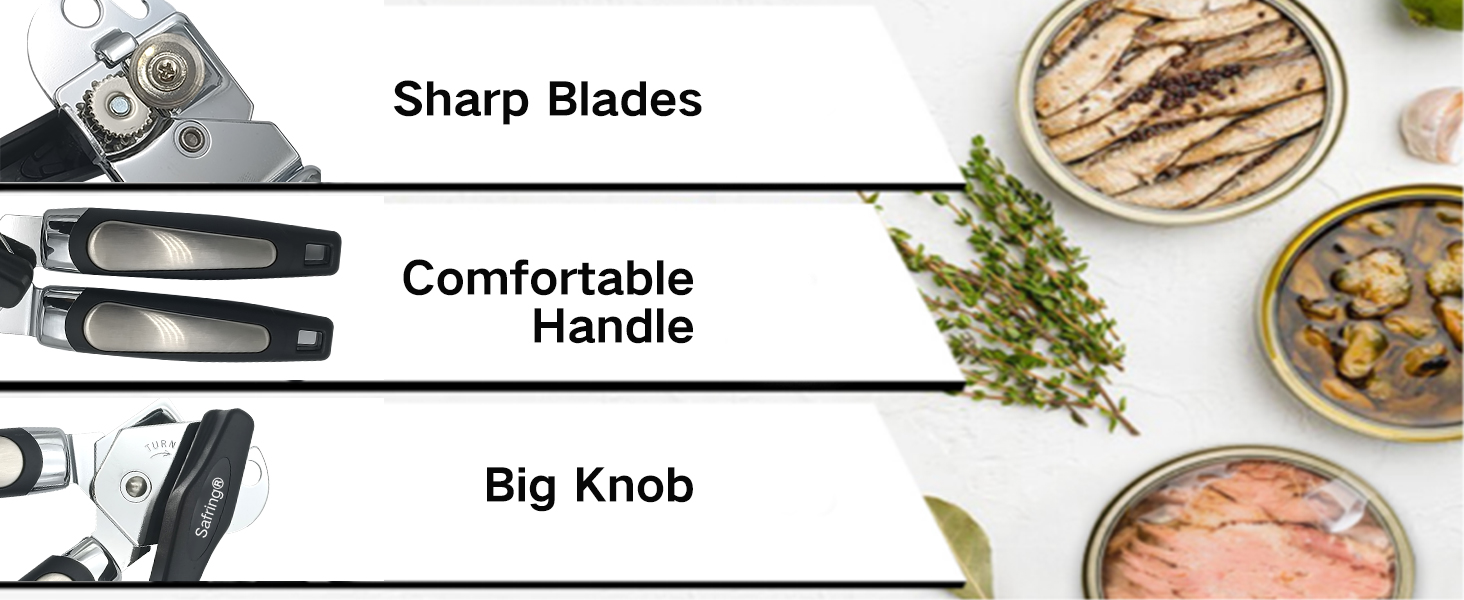 Can Opener Manual, Handheld Strong Heavy Duty Stainless Steel Can Opener, Comfortable Handle, Sharp Blade Smooth Edge, Can Openers with Multifunctional Bottle Opener