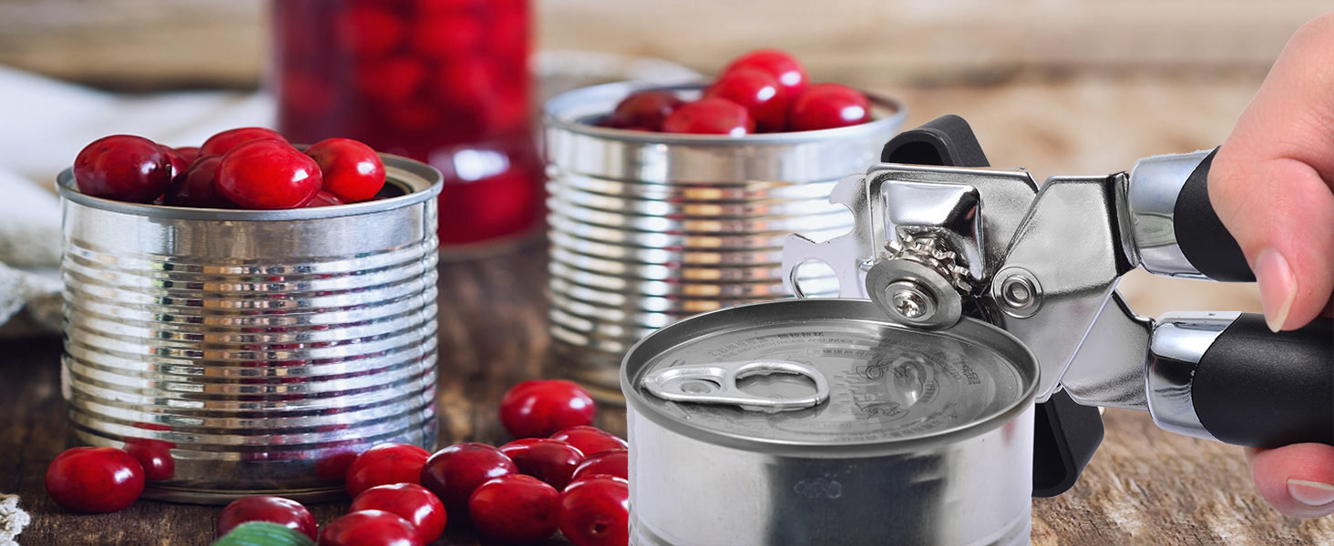 Can Opener Manual, Handheld Strong Heavy Duty Stainless Steel Can Opener, Comfortable Handle, Sharp Blade Smooth Edge, Can Openers with Multifunctional Bottle Opener