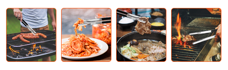 4 Pack Premium Stainless Steel Kitchen Tongs, Serving Tongs for Cooking, XEVOM Metal Food Tongs with Non-Slip Grip, Heat Resistant Grill Tongs 10 inch