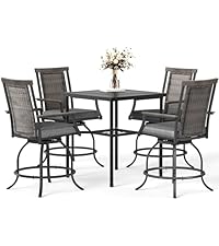 MFSTUDIO Patio Bar Set of 7, Outdoor Bar Height Table and Chairs, 1 x Heavy Duty Metal Slat High Top Bar Table with 6 x Swivel Outdoor Bar Stool, Breathable Textilene Fabric