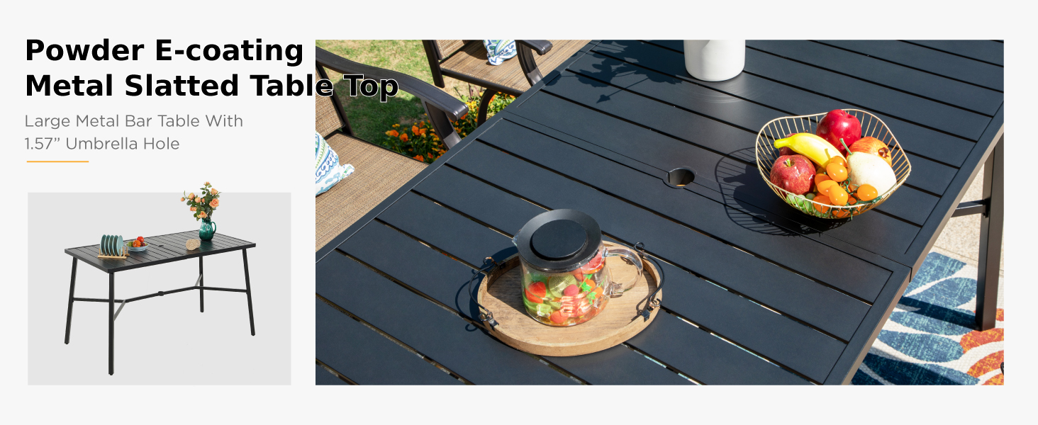 MFSTUDIO Patio Bar Set of 7, Outdoor Bar Height Table and Chairs, 1 x Heavy Duty Metal Slat High Top Bar Table with 6 x Swivel Outdoor Bar Stool, Breathable Textilene Fabric