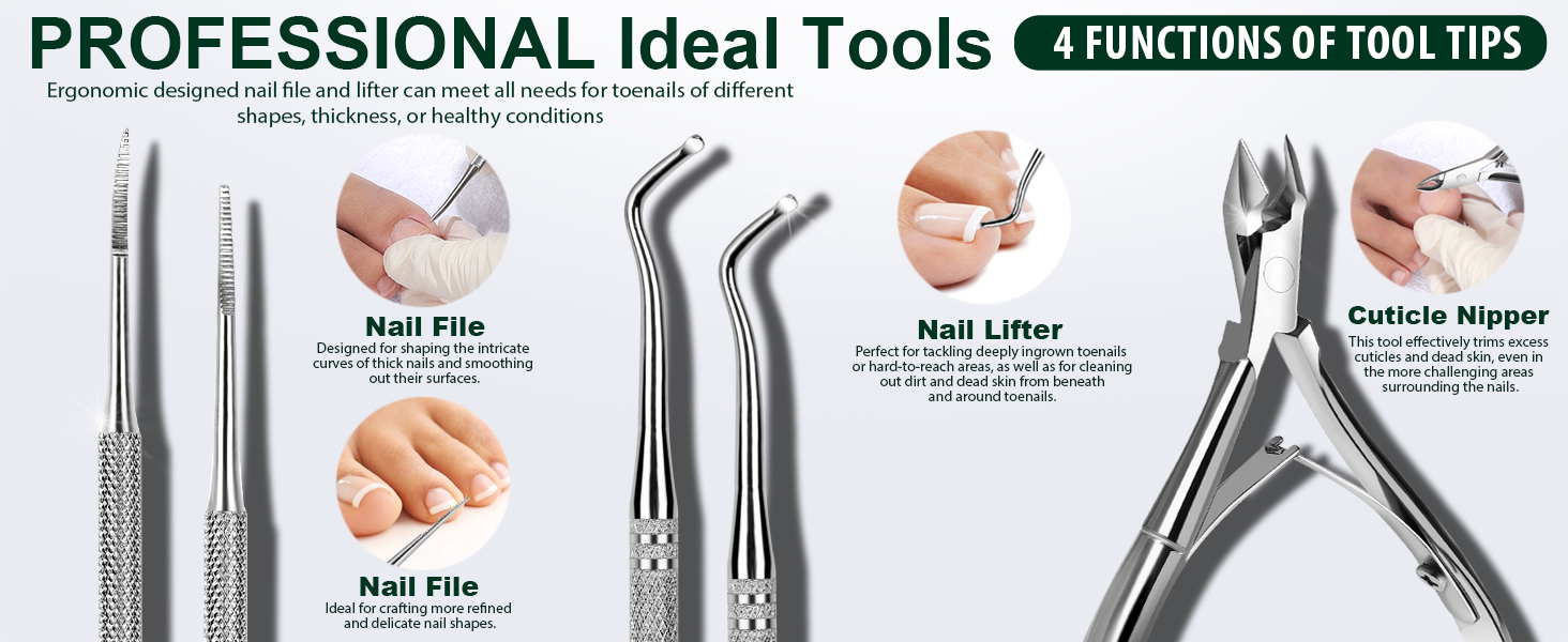 Teenitor Ingrown Toenail Tool, Pedicure Tools for Feet, Stainless Steel Ingrown Toenail Clippers, Ingrown Toenail File and Lifters