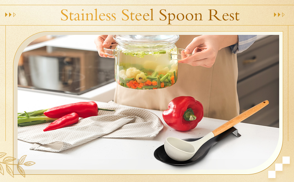 Nuanchu 6 Pcs Stainless Steel Spoon Rest Spatula Ladle Holder Spoon for Stove Top Heavy Duty Spatula Holder for Countertop Dishwasher Safe Utensil Rest for Kitchen, 3.8 x 9.6