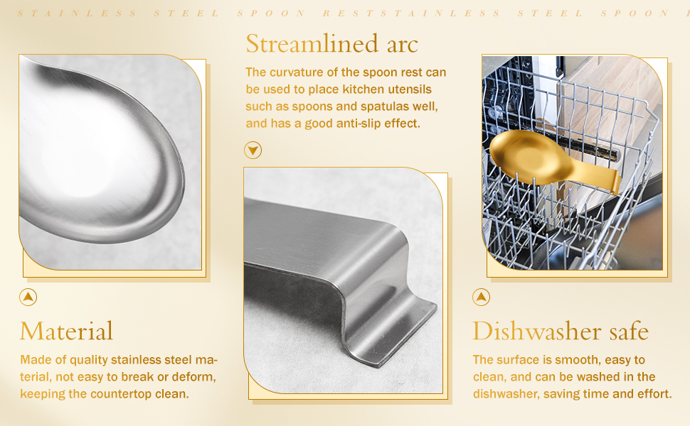 Nuanchu 6 Pcs Stainless Steel Spoon Rest Spatula Ladle Holder Spoon for Stove Top Heavy Duty Spatula Holder for Countertop Dishwasher Safe Utensil Rest for Kitchen, 3.8 x 9.6