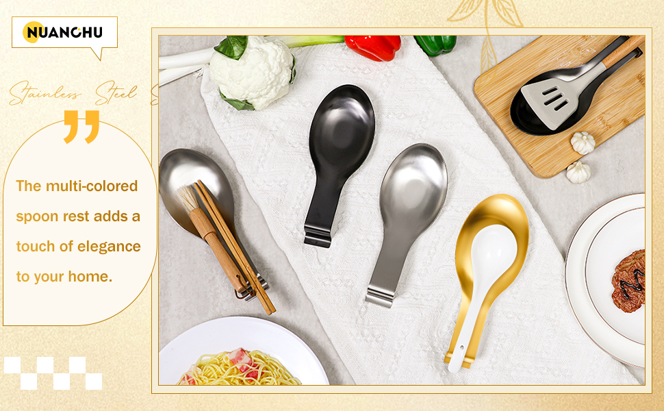 Nuanchu 6 Pcs Stainless Steel Spoon Rest Spatula Ladle Holder Spoon for Stove Top Heavy Duty Spatula Holder for Countertop Dishwasher Safe Utensil Rest for Kitchen, 3.8 x 9.6