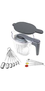 Measuring Cups and Spoons set 10 Pieces, Stackable Measuring Cup with Lid, Kitchen Cooking Baking Measuring Spoons Set for Liquid and Dry, BPA Free, Dishwasher Safe