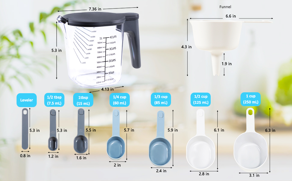 Measuring Cups and Spoons set 10 Pieces, Stackable Measuring Cup with Lid, Kitchen Cooking Baking Measuring Spoons Set for Liquid and Dry, BPA Free, Dishwasher Safe