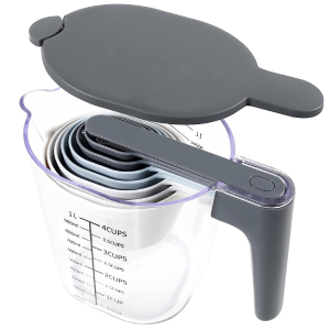 Measuring Cups and Spoons set 10 Pieces, Stackable Measuring Cup with Lid, Kitchen Cooking Baking Measuring Spoons Set for Liquid and Dry, BPA Free, Dishwasher Safe