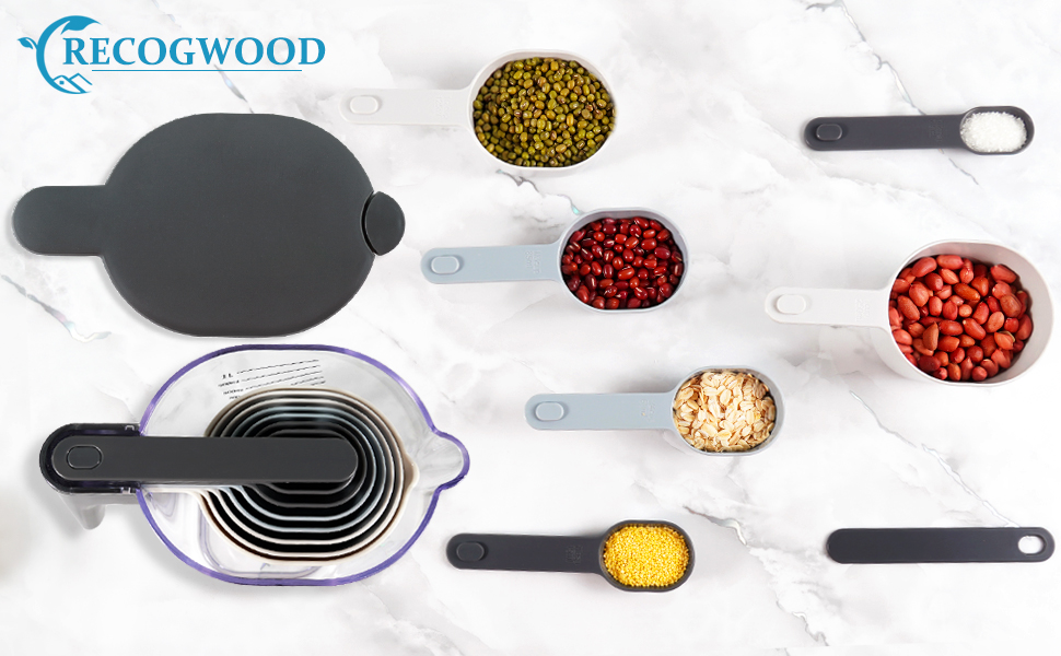 Measuring Cups and Spoons set 10 Pieces, Stackable Measuring Cup with Lid, Kitchen Cooking Baking Measuring Spoons Set for Liquid and Dry, BPA Free, Dishwasher Safe