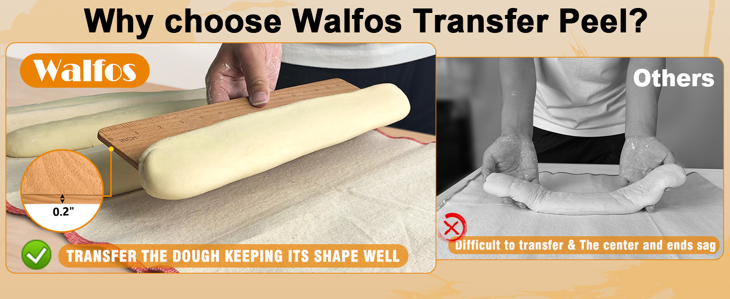 Walfos Baguette Transfer Peel 15 Inch, Baguette Flipping Board for French Bread Baking