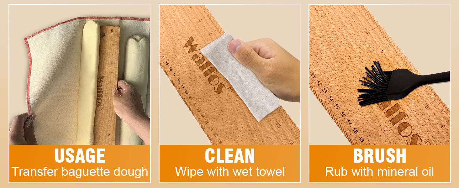 Walfos Baguette Transfer Peel 15 Inch, Baguette Flipping Board for French Bread Baking