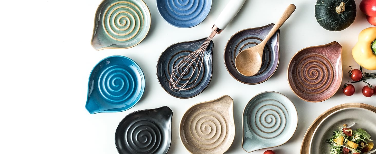 Spoon Rest, Large Ceramic Spoon Holder for Stove Top, Heat-Resistant Cooking Spoon Rest for Kitchen Counter Decor, 5 Inches (Gray)