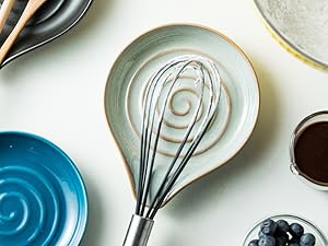 Spoon Rest, Large Ceramic Spoon Holder for Stove Top, Heat-Resistant Cooking Spoon Rest for Kitchen Counter Decor, 5 Inches (Gray)