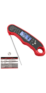 Lonicera Meat Thermometer Digital for Cooking Food. Waterproof & Instant Read for Kitchen Baking, BBQ. with Foldable Probe, Backlight & Calibration (Red)