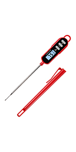 Lonicera Meat Thermometer Digital for Cooking Food. Waterproof & Instant Read for Kitchen Baking, BBQ. with Foldable Probe, Backlight & Calibration (Red)