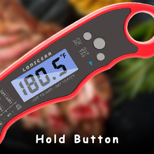 Lonicera Meat Thermometer Digital for Cooking Food. Waterproof & Instant Read for Kitchen Baking, BBQ. with Foldable Probe, Backlight & Calibration (Red)