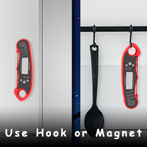 Lonicera Meat Thermometer Digital for Cooking Food. Waterproof & Instant Read for Kitchen Baking, BBQ. with Foldable Probe, Backlight & Calibration (Red)